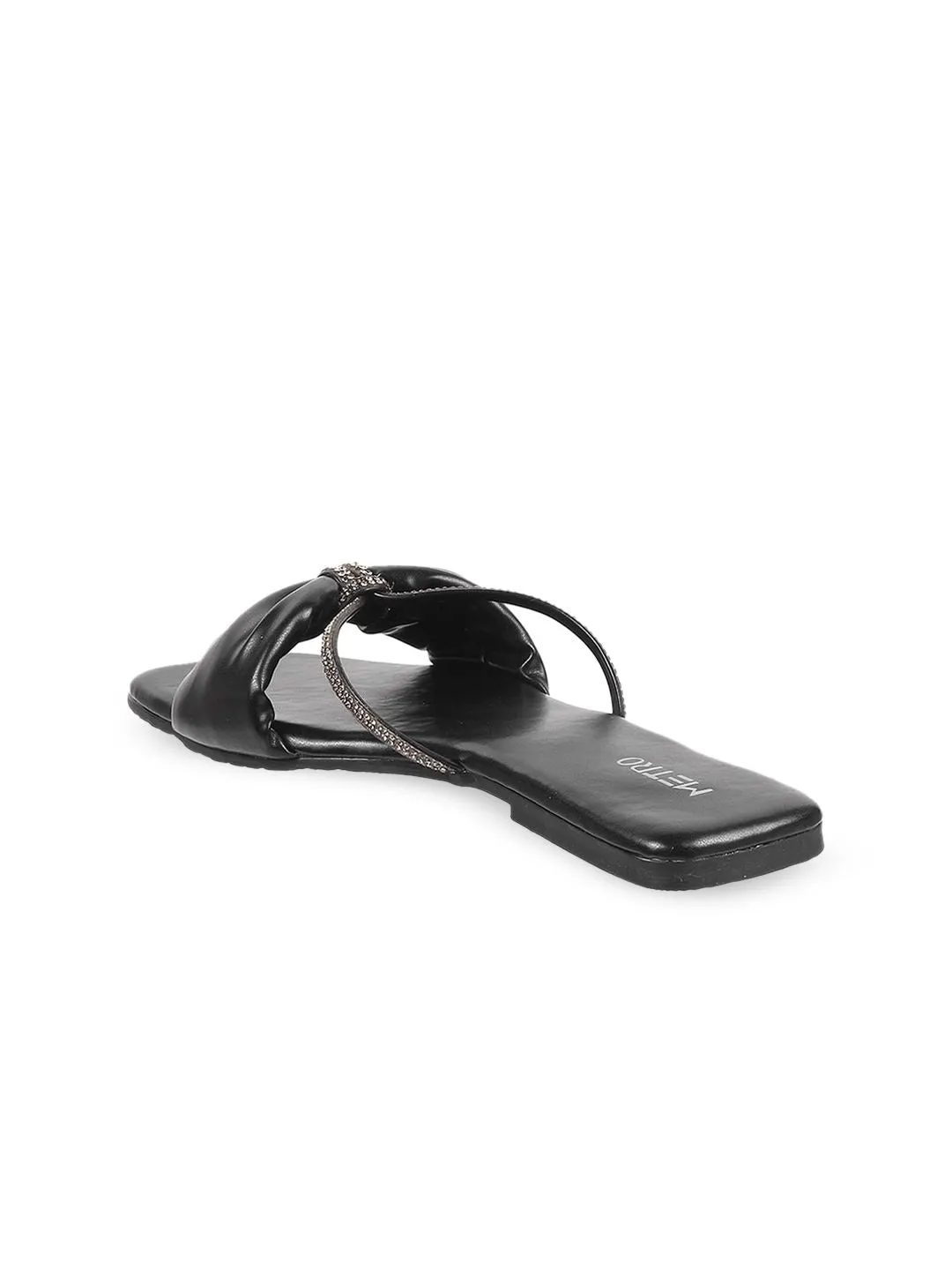Metro Women Black Embellished Open Toe Flats