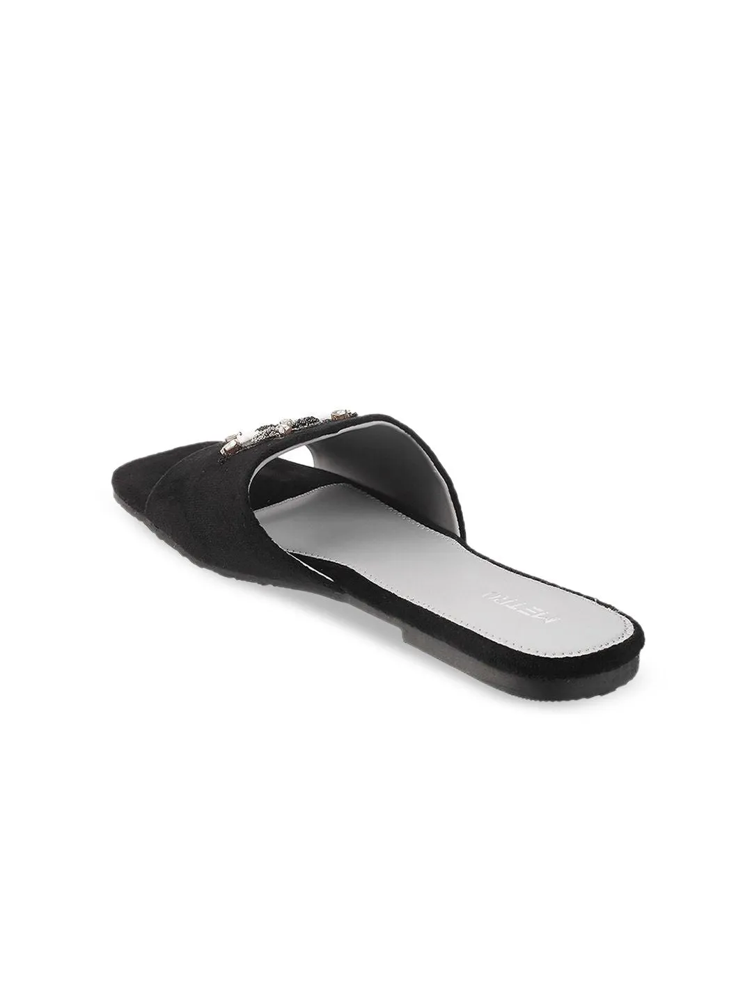 Metro Women Black Embellished Open Toe Flats