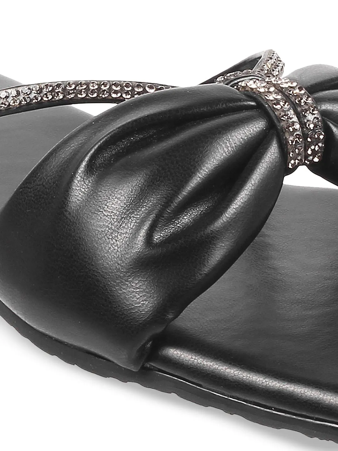 Metro Women Black Embellished Open Toe Flats