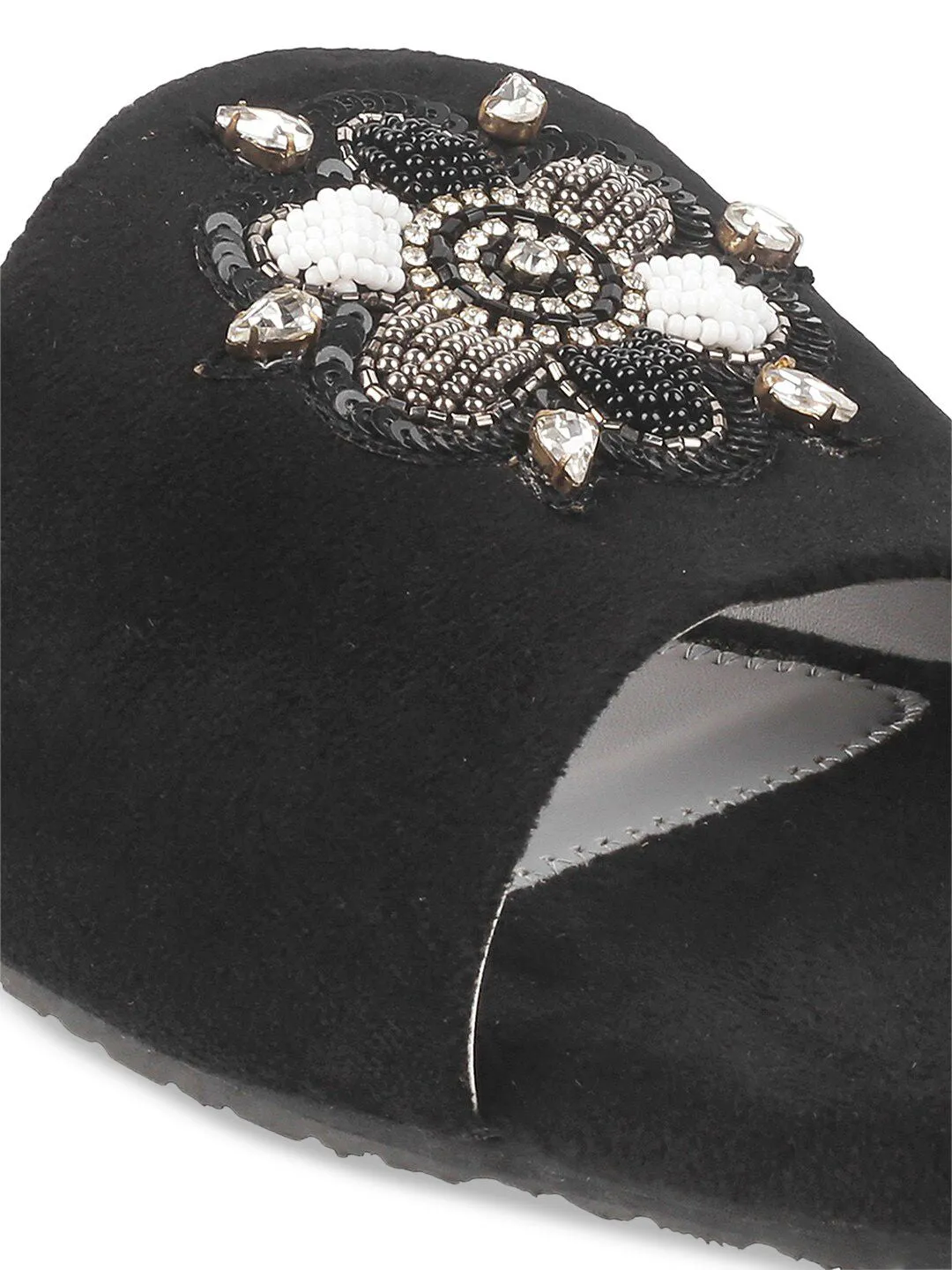 Metro Women Black Embellished Open Toe Flats
