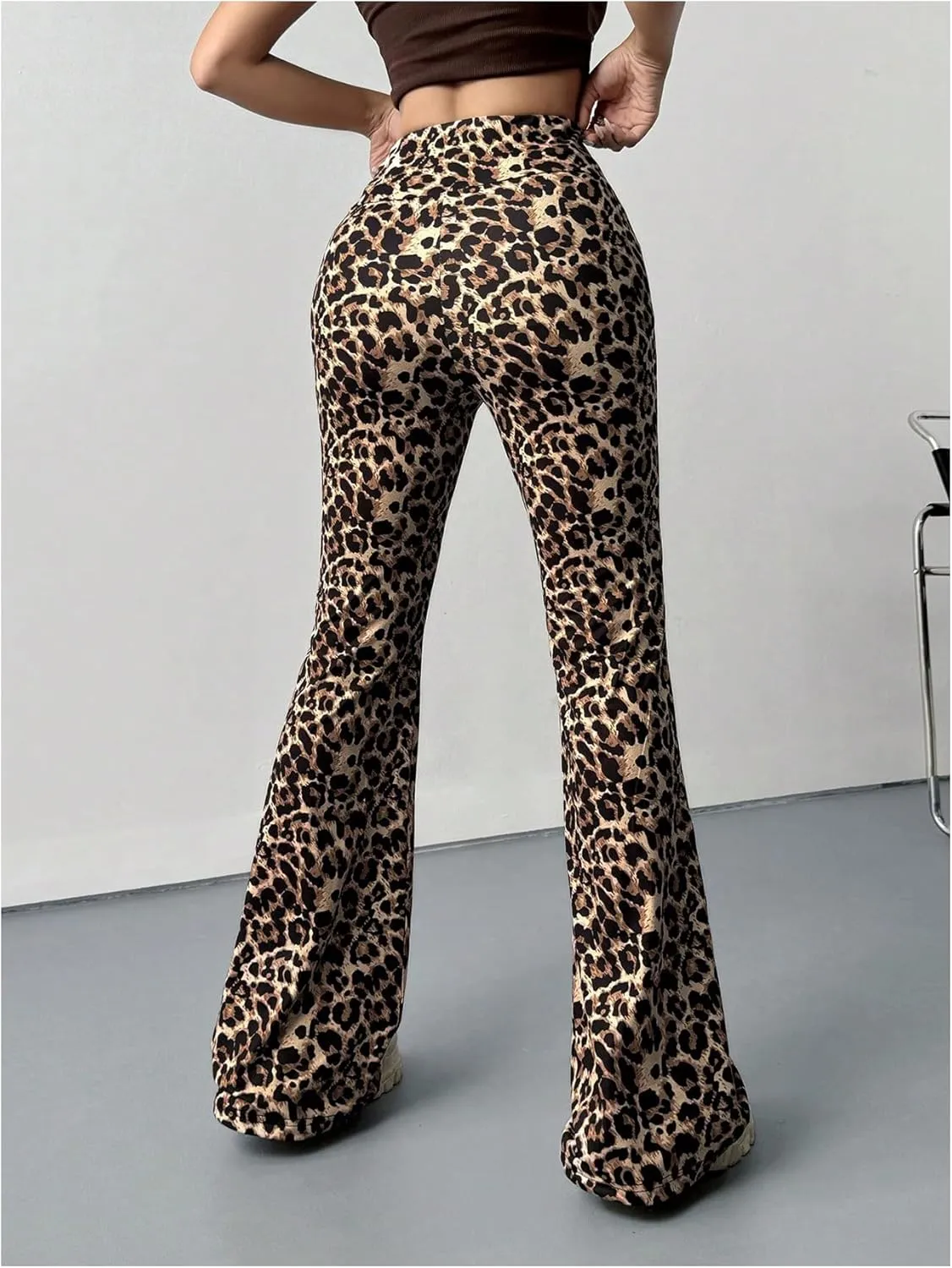 Milumia Women's Leopard Print Crossover Flare Wide Leg Pants High Waisted Bootcut Leggings Pants