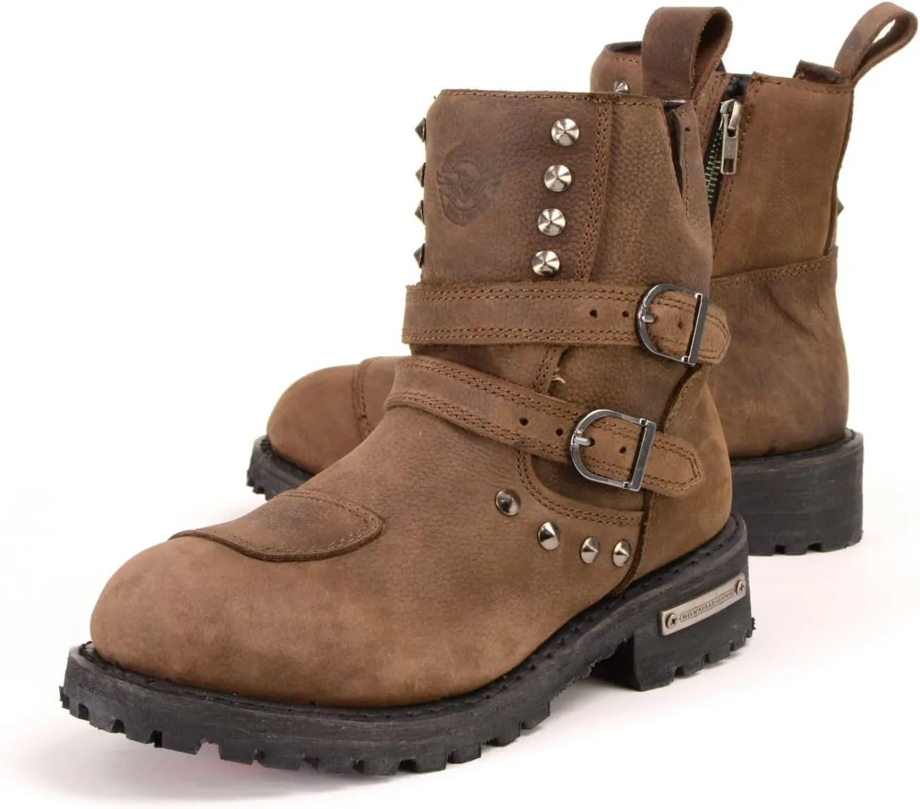 Milwaukee Leather MBL9306 Women's Premium Brown Leather Double Strap Motorcyle Riding Boots - 6.5