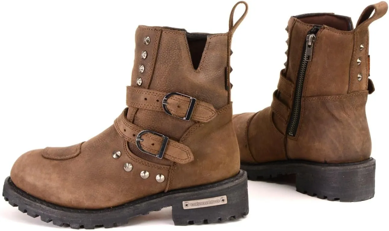 Milwaukee Leather MBL9306 Women's Premium Brown Leather Double Strap Motorcyle Riding Boots - 6.5