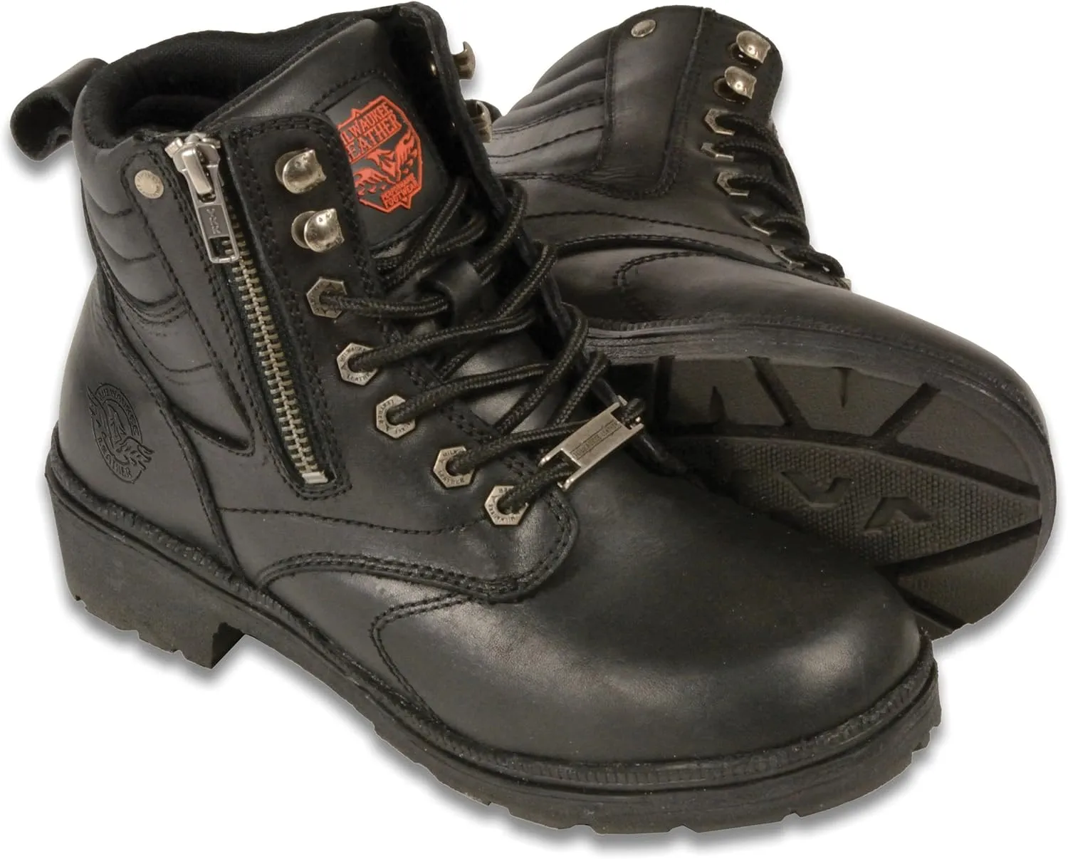 Milwaukee Leather MBL9320W Women's Black Premium Leather Wide-Width Lace-Up Motorcycle Rider Boots