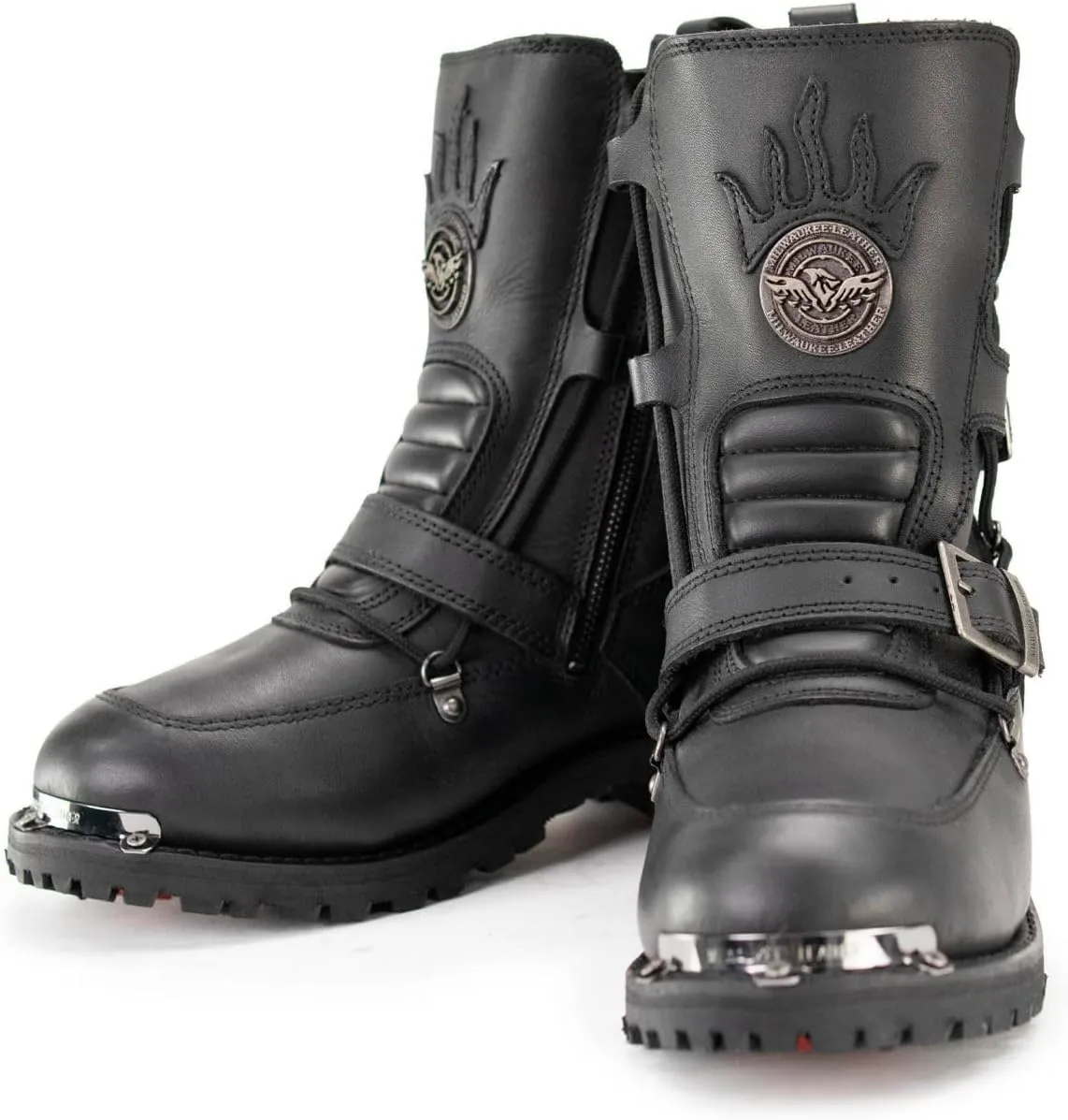 Milwaukee Leather Men's Black Smooth Plain Motorcycle Leather Boots - 11
