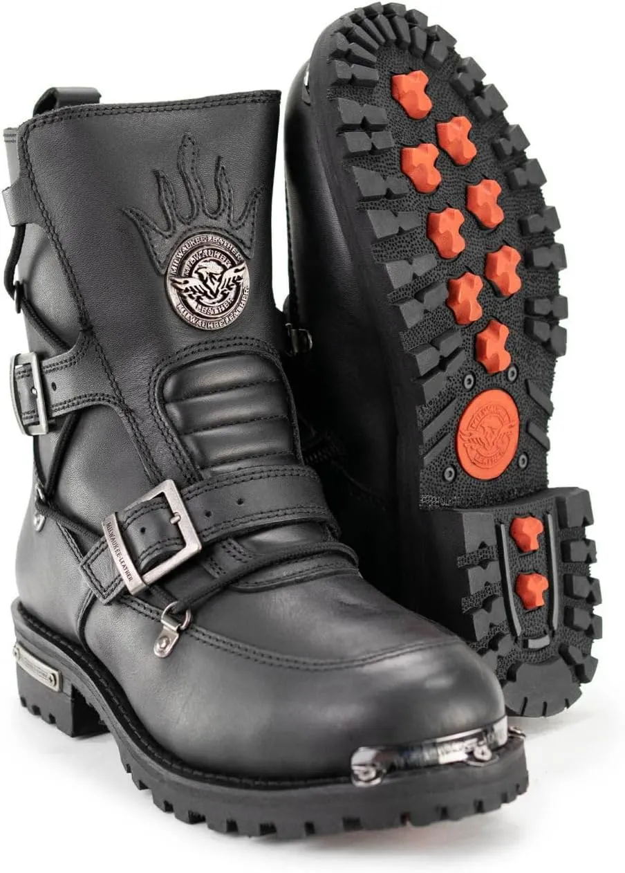 Milwaukee Leather Men's Black Smooth Plain Motorcycle Leather Boots - 11