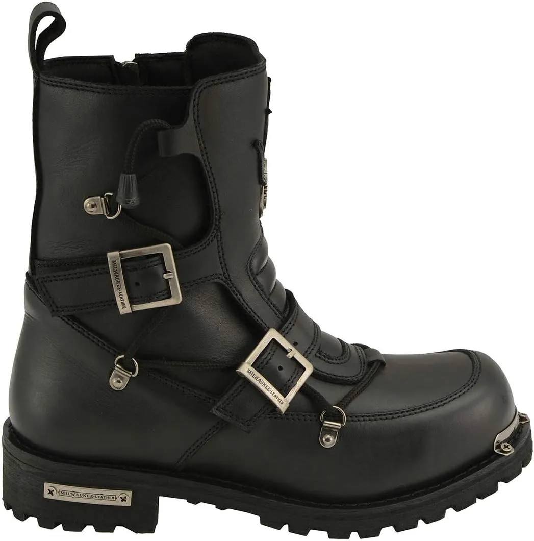 Milwaukee Leather Men's Black Smooth Plain Motorcycle Leather Boots - 11