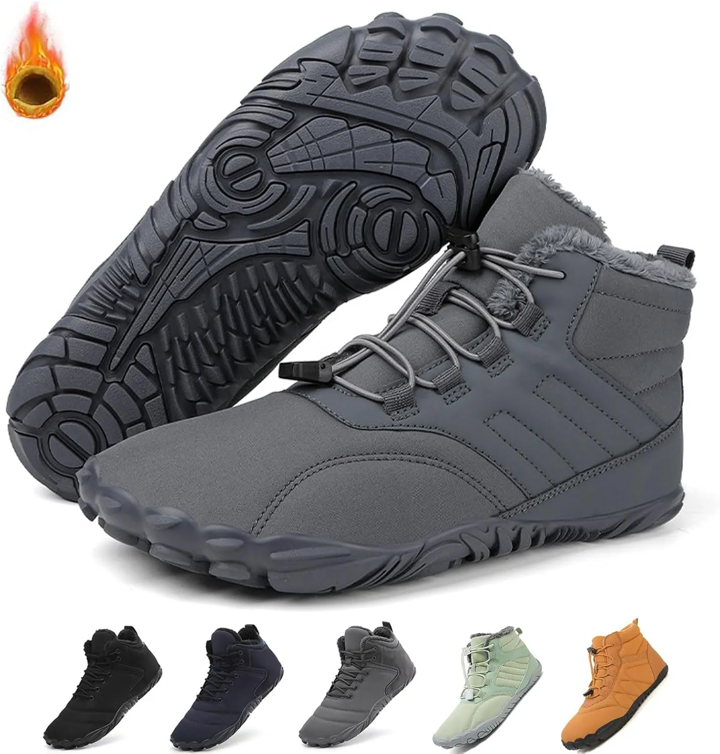 New Winter Glacia Barefoot Shoes, 2025 Barefoot Shoes for Men Women Wide Feet Waterproof Non-Slip Warm Walking Shoes