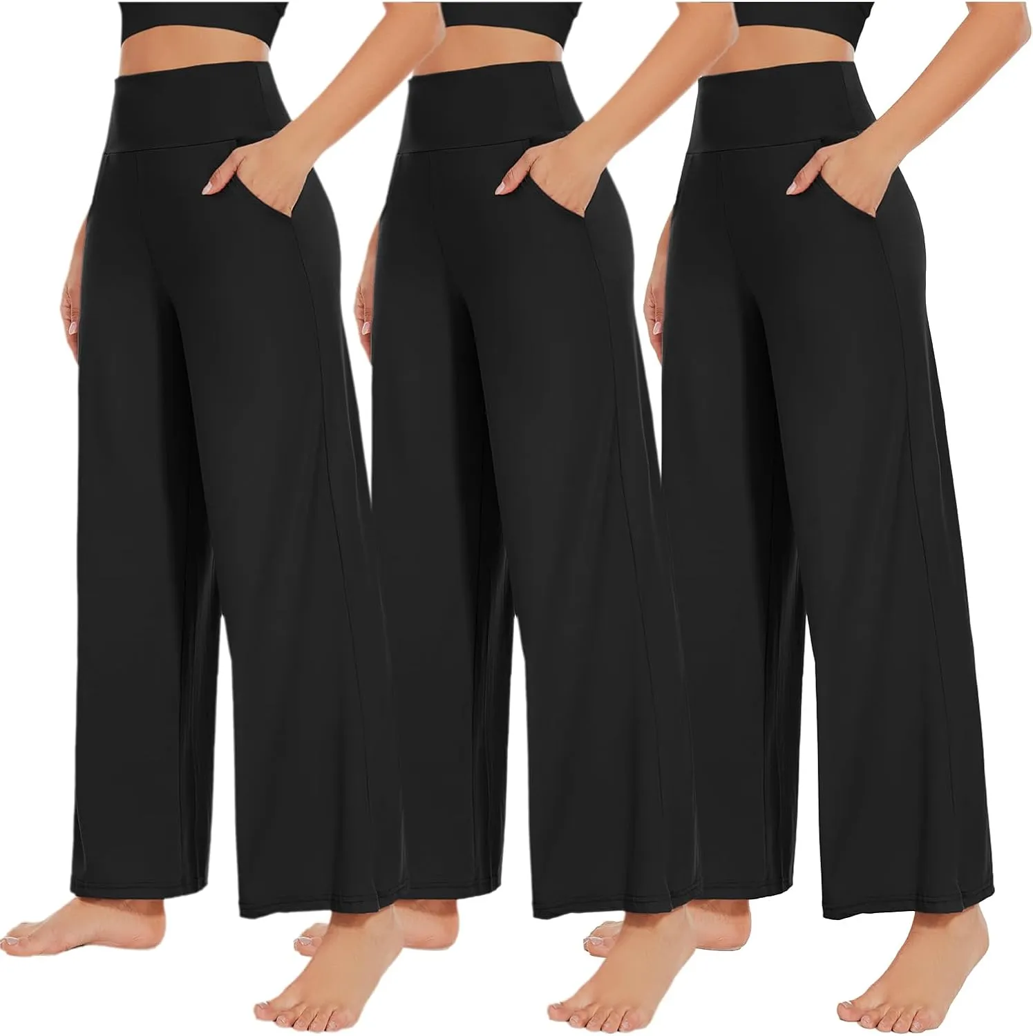 NEW YOUNG 3 Pack Women's Wide Leg Pants with Pockets High Waist Loose Sweatpants Casual Lounge Yoga Workout Palazzo