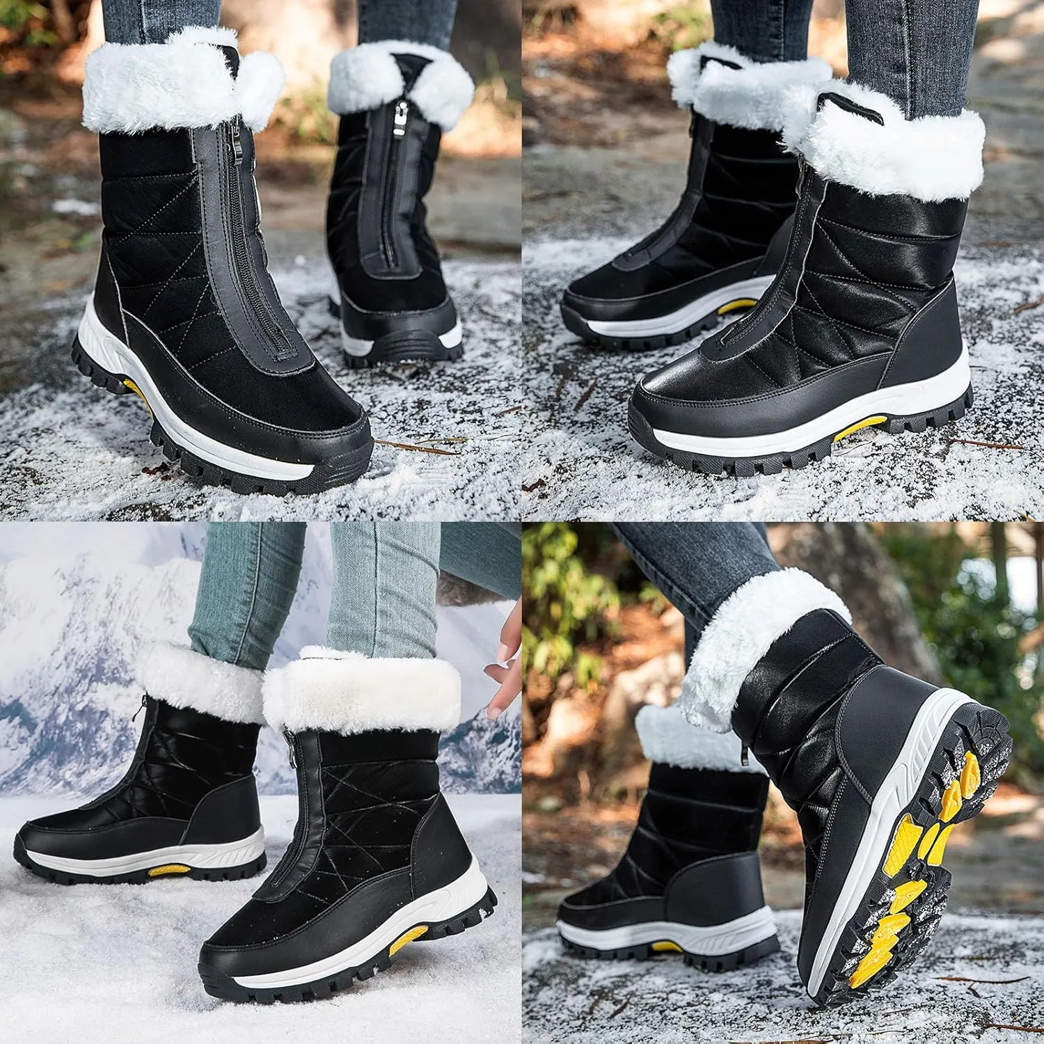 Optigard Women's High Top Snow Boots with Zipper,Warm Fur Lined Winter Waterproof Thick Sole Ankle Boots Slip-On Outdoor Comfortable Anti-Slip Walking Boots