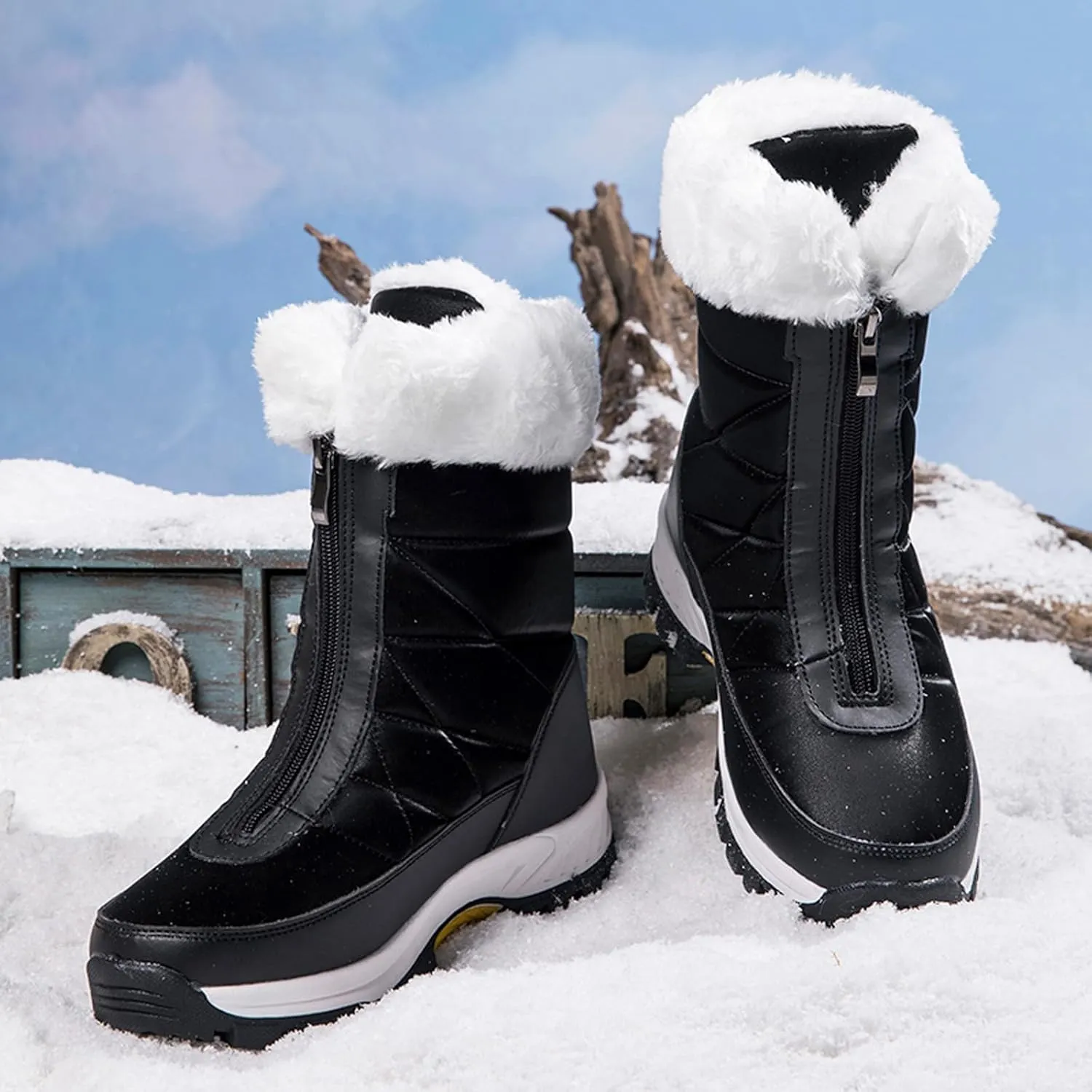 Optigard Women's High Top Snow Boots with Zipper,Warm Fur Lined Winter Waterproof Thick Sole Ankle Boots Slip-On Outdoor Comfortable Anti-Slip Walking Boots