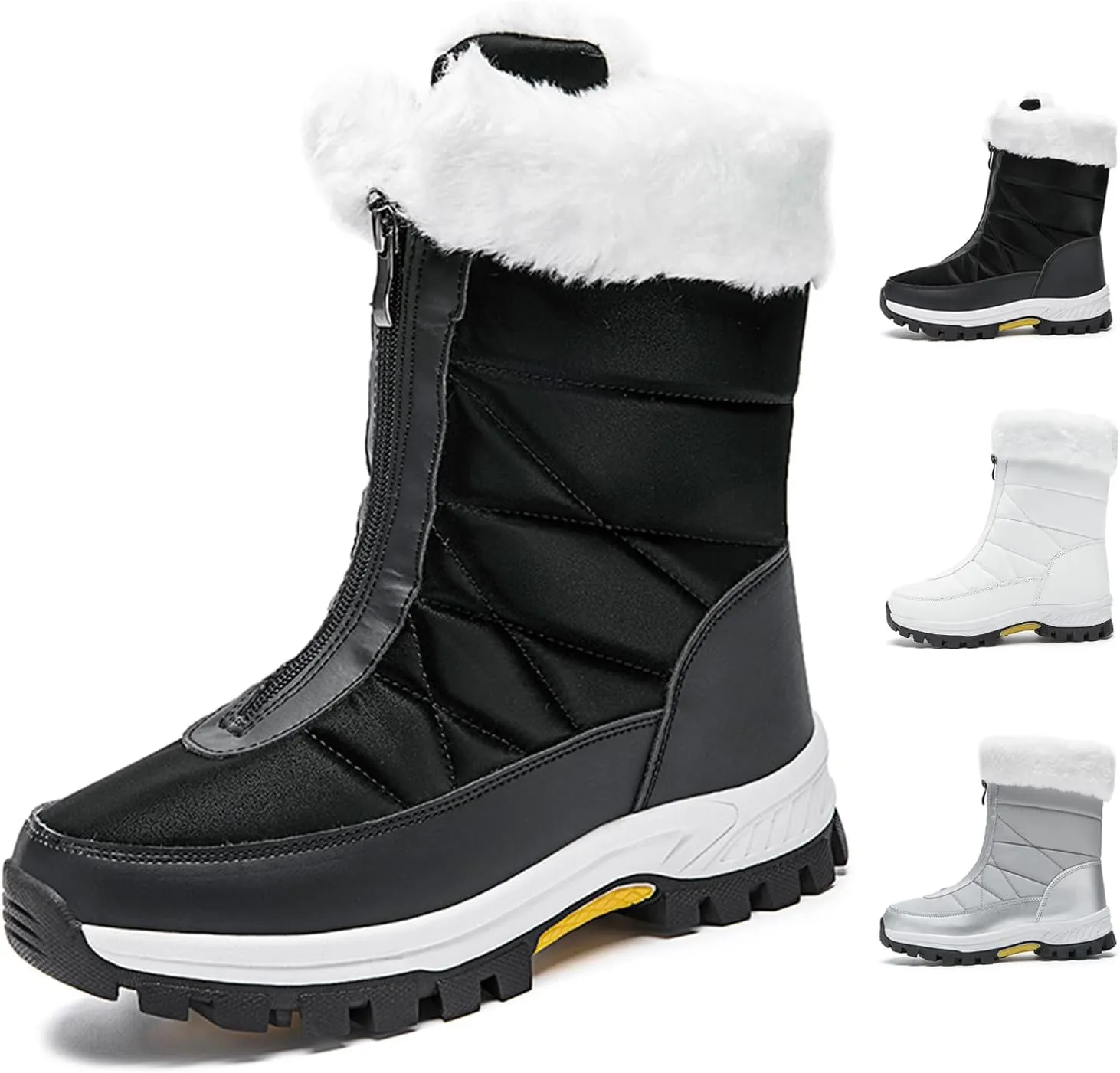 Optigard Women's High Top Snow Boots with Zipper,Warm Fur Lined Winter Waterproof Thick Sole Ankle Boots Slip-On Outdoor Comfortable Anti-Slip Walking Boots