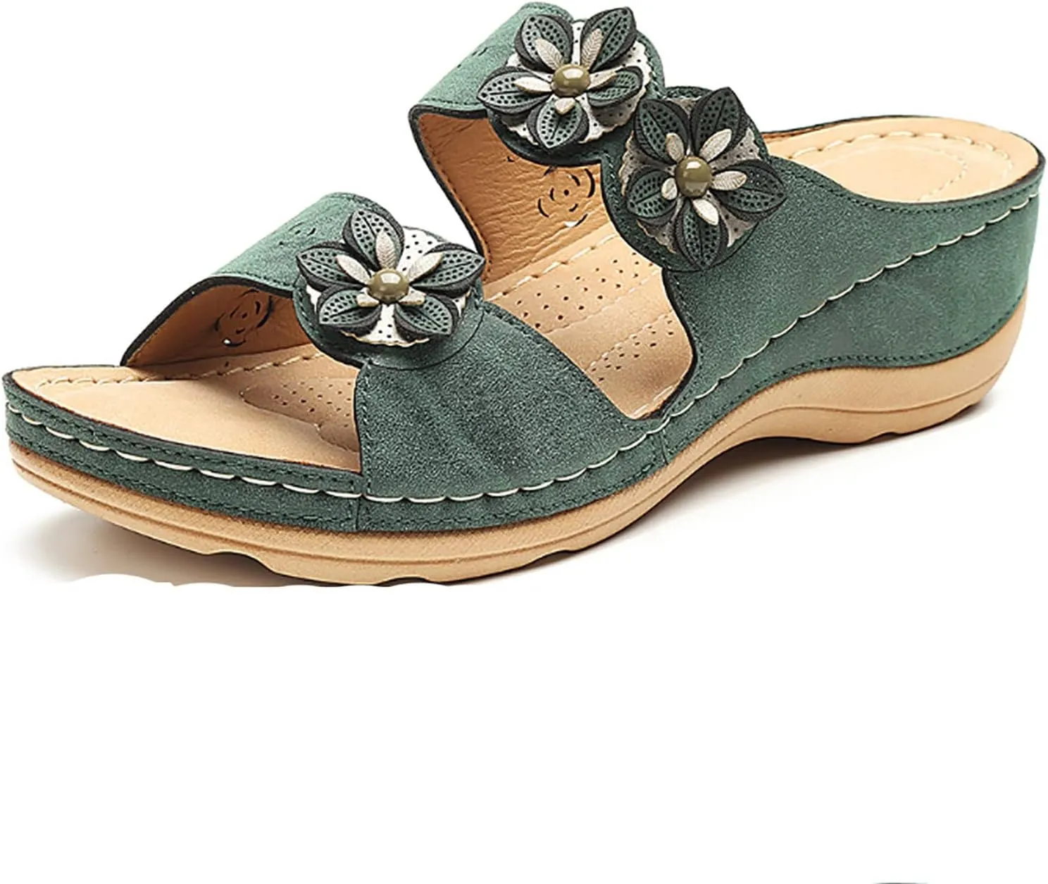 Orthopedic Sandals for Women, Women Wedge Walking Slippers with Arch Support Anti-Slip Breathable Sandal Slip On Flip Flops Dressy Summer Comfy Platform Beach Travel Sandal Shoes (06-Green, 9)