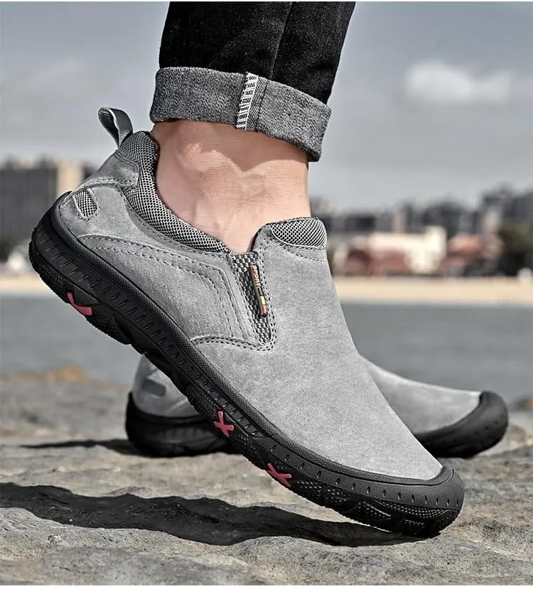 Outdoor Low-top Sports Hiking Shoes Men's Slip-on Lazy Shoes Large Size Workwear Casual Leather Shoes