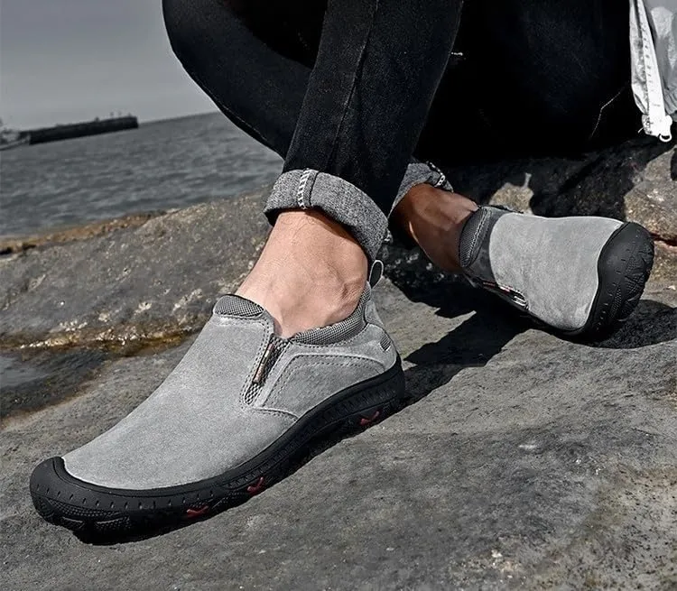 Outdoor Low-top Sports Hiking Shoes Men's Slip-on Lazy Shoes Large Size Workwear Casual Leather Shoes