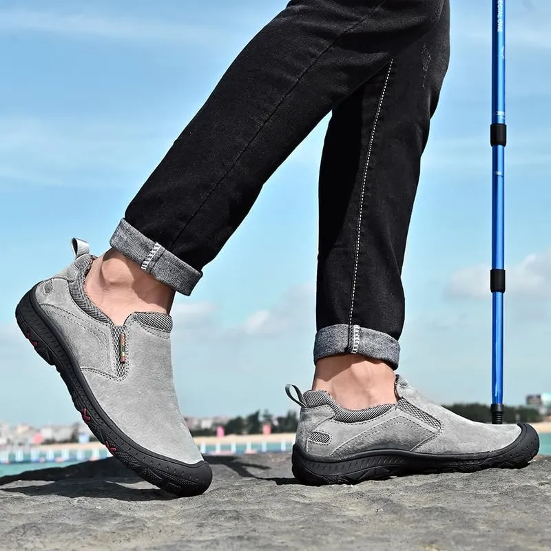Outdoor Low-top Sports Hiking Shoes Men's Slip-on Lazy Shoes Large Size Workwear Casual Leather Shoes