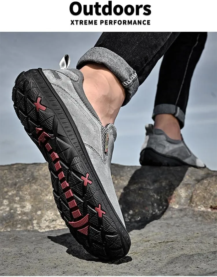 Outdoor Low-top Sports Hiking Shoes Men's Slip-on Lazy Shoes Large Size Workwear Casual Leather Shoes