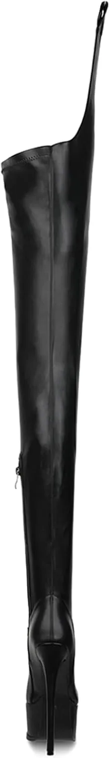 Over The Knee High Boots Stiletto Heel Black Platform Thigh High Boots For Women Lace Up Zipper Boots For Cosplay Custume