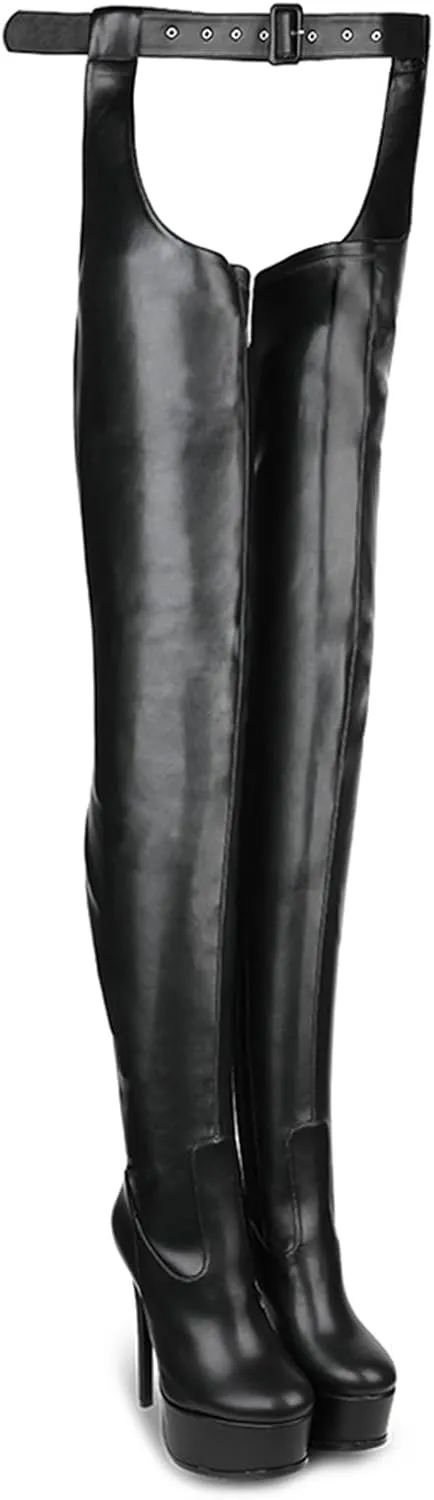 Over The Knee High Boots Stiletto Heel Black Platform Thigh High Boots For Women Lace Up Zipper Boots For Cosplay Custume