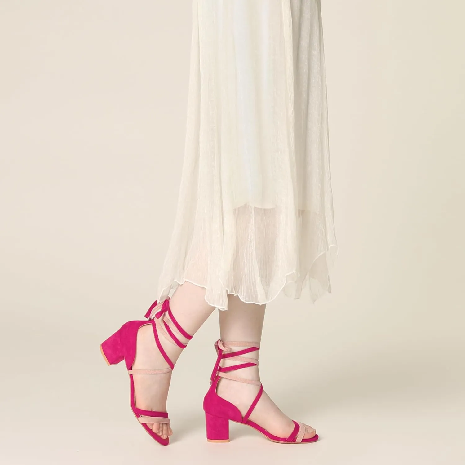Perphy Open Toe Color Block Heel Tie up Sandals for Women
