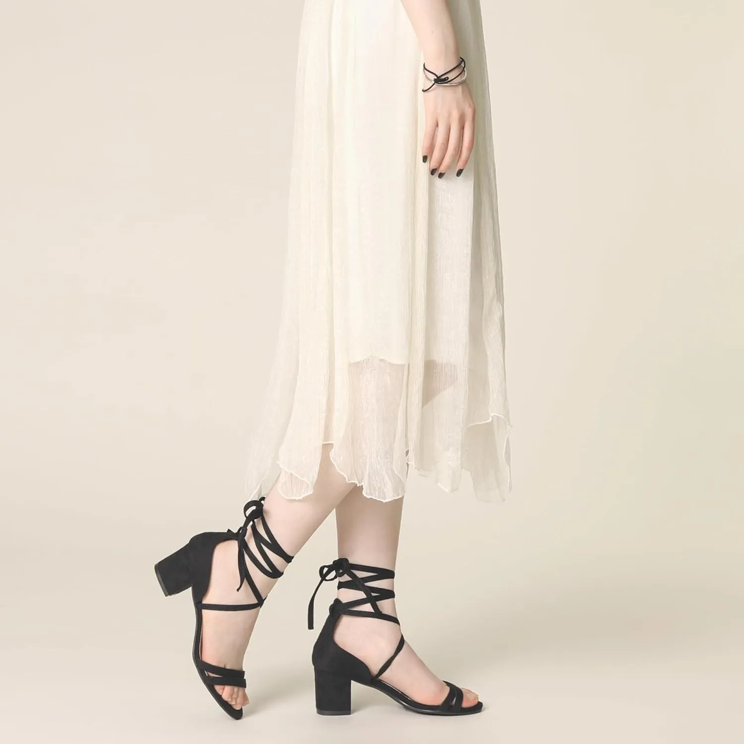 Perphy Open Toe Color Block Heel Tie up Sandals for Women