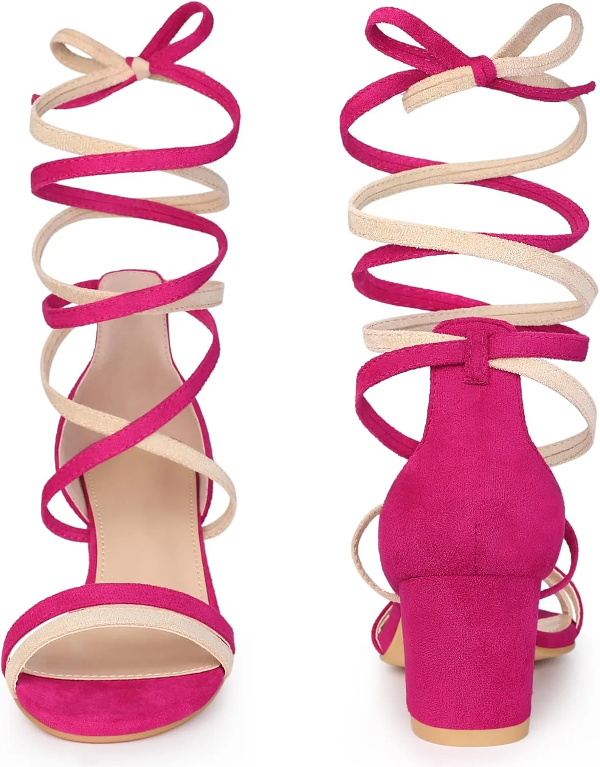 Perphy Open Toe Color Block Heel Tie up Sandals for Women