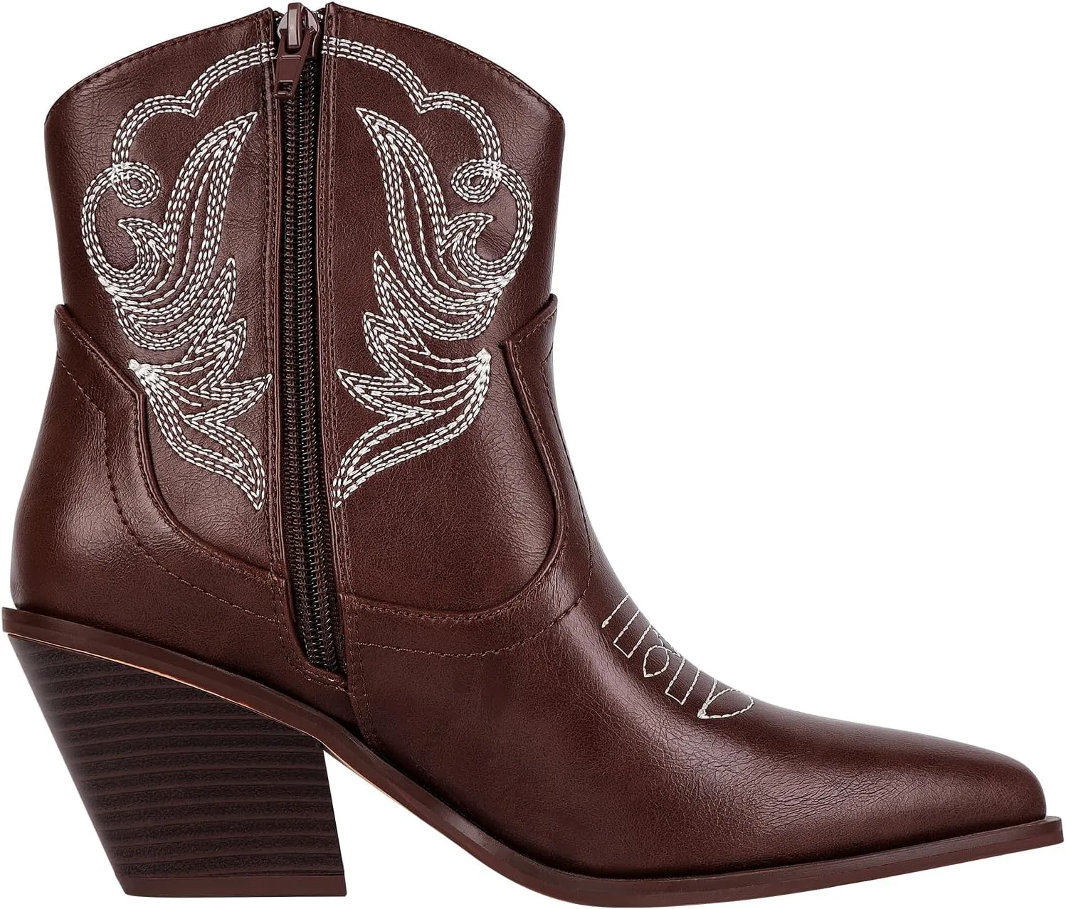 PIZZ ANNU Women's Embroidered Western Cowboy Boots Cowgirl Round Toe Short Ankle Boots Ladies Fashion Retro Classic Booties Chunky Heels