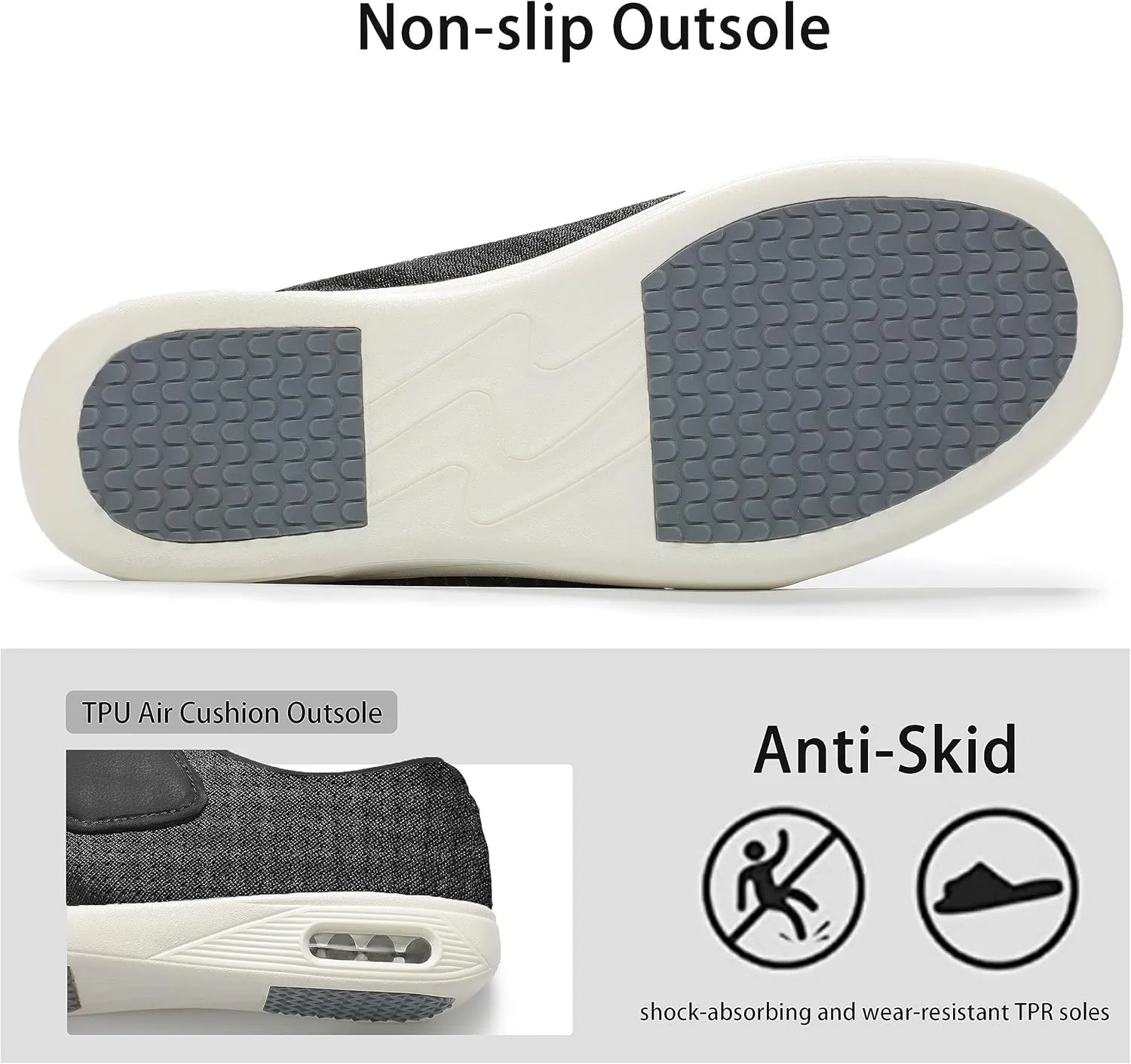 QHBPMGAD Mens Diabetic Sneakers, Wide Width Elderly Shoes for Men, Adjustable Hook and Loop Closure Anti-Slip Breathable, Swollen Feet Walking Edema Shoes