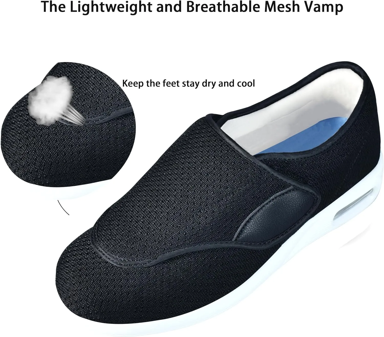 QHBPMGAD Mens Diabetic Sneakers, Wide Width Elderly Shoes for Men, Adjustable Hook and Loop Closure Anti-Slip Breathable, Swollen Feet Walking Edema Shoes