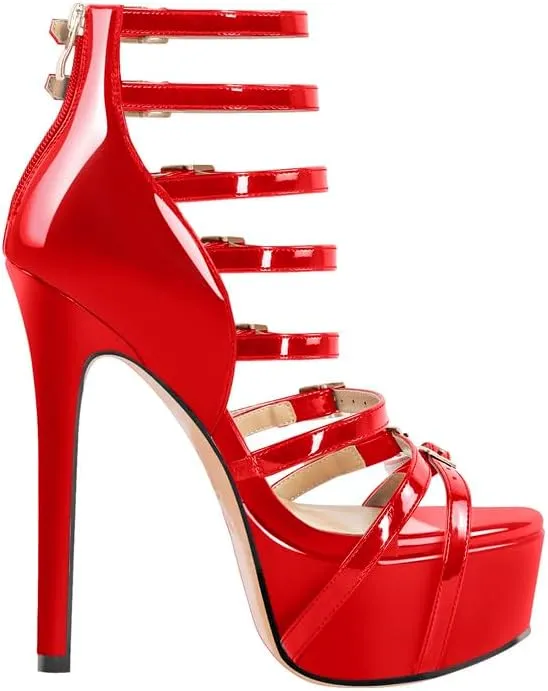 richealnini Sexy Gladiator Platform Sandals for Women Ankle Strap Sky High Heels Buckles