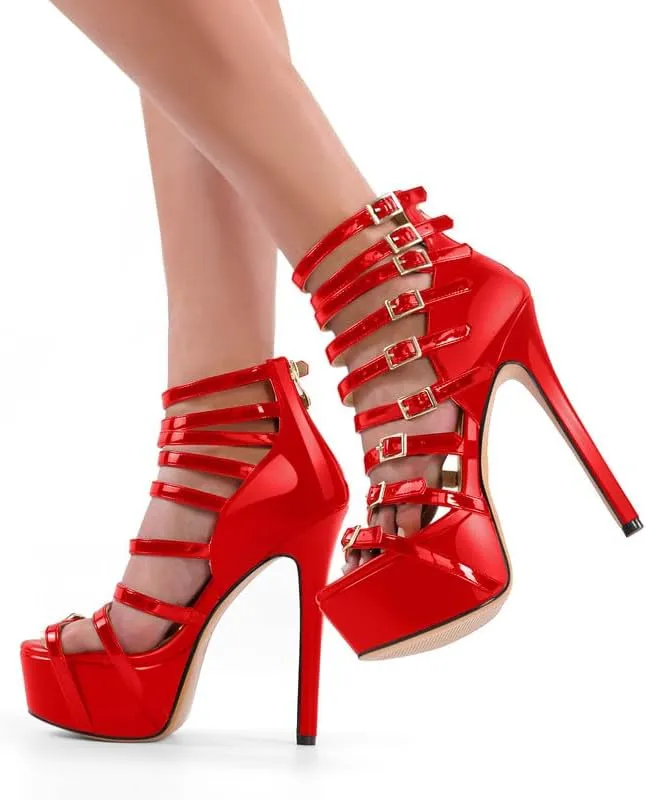 richealnini Sexy Gladiator Platform Sandals for Women Ankle Strap Sky High Heels Buckles