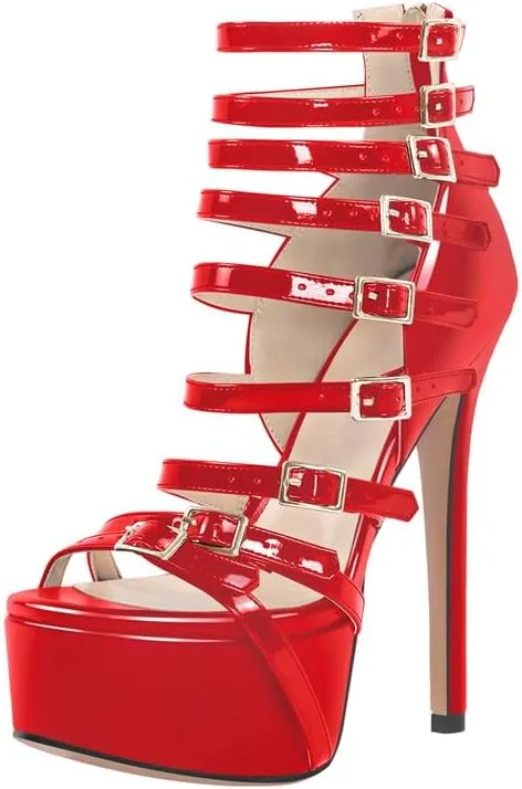 richealnini Sexy Gladiator Platform Sandals for Women Ankle Strap Sky High Heels Buckles