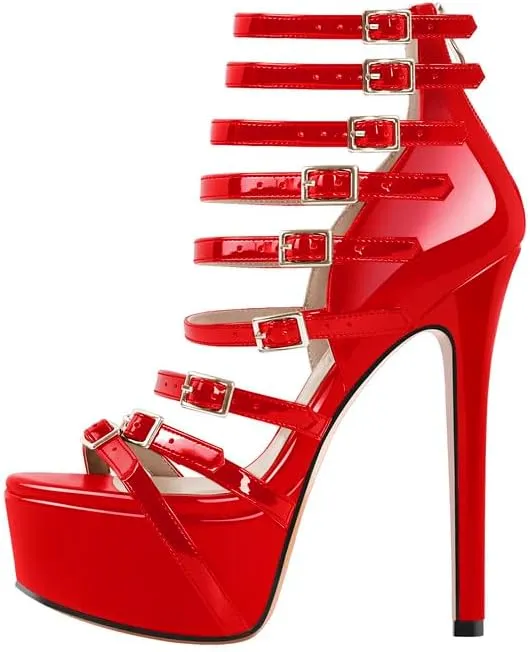 richealnini Sexy Gladiator Platform Sandals for Women Ankle Strap Sky High Heels Buckles