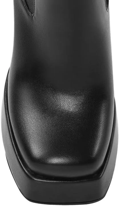 richealnini Women's Square Toe Platform Block Heeled Ankle Boots for Party Wedding