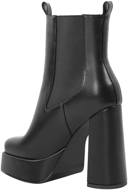 richealnini Women's Square Toe Platform Block Heeled Ankle Boots for Party Wedding