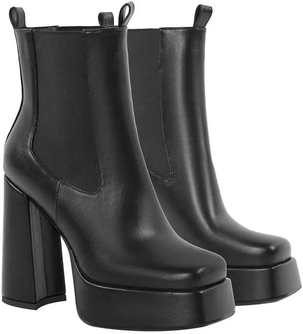 richealnini Women's Square Toe Platform Block Heeled Ankle Boots for Party Wedding