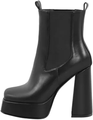 richealnini Women's Square Toe Platform Block Heeled Ankle Boots for Party Wedding