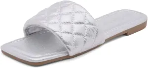Shoe Land Women’s Flat Sandals – Quilted One-Band Fashion Slides with Square Open Toe & Comfort Footbed | Dressy Casual Slip-On Sandals for Summer, Travel & Daily Wear