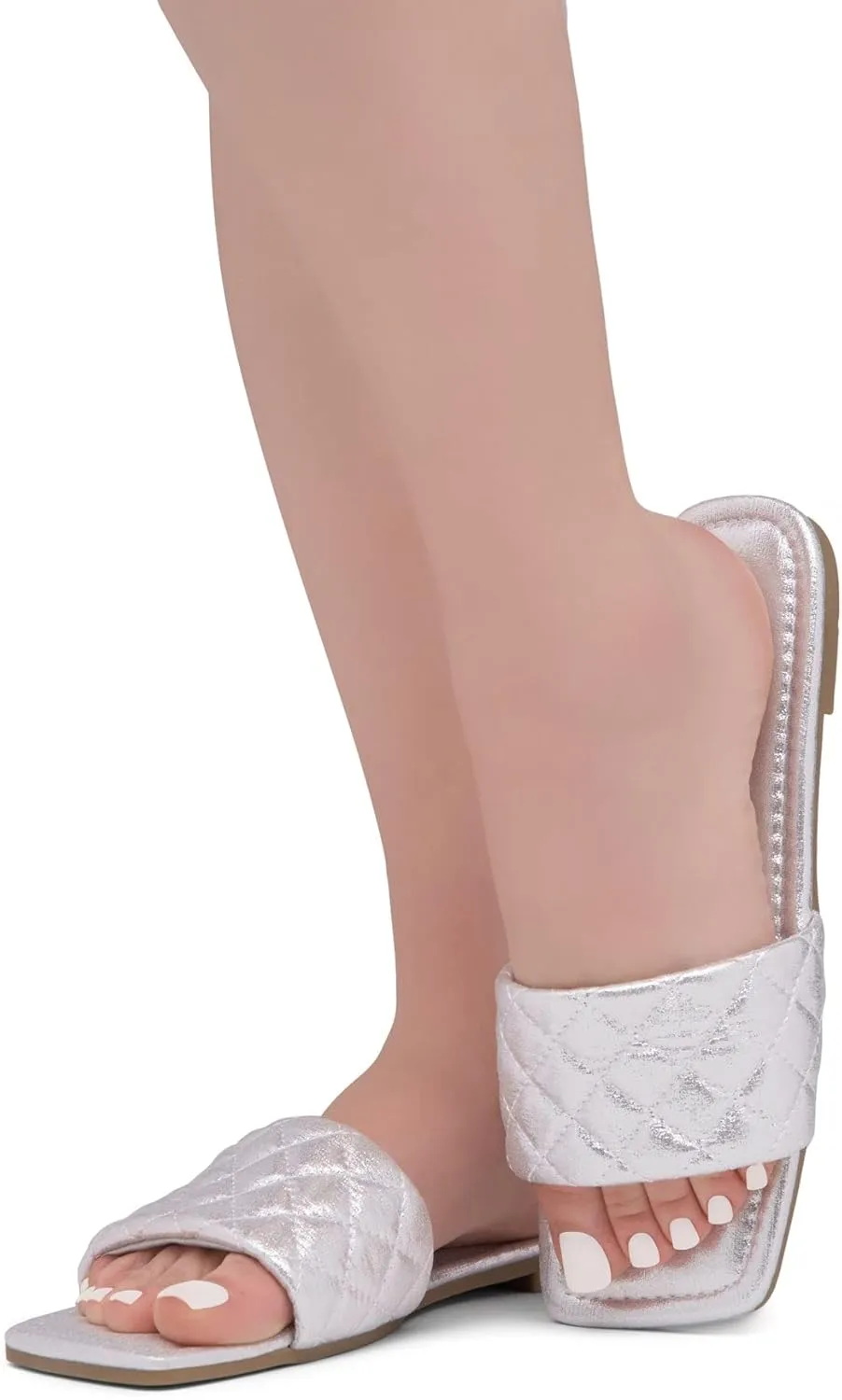 Shoe Land Women’s Flat Sandals – Quilted One-Band Fashion Slides with Square Open Toe & Comfort Footbed | Dressy Casual Slip-On Sandals for Summer, Travel & Daily Wear
