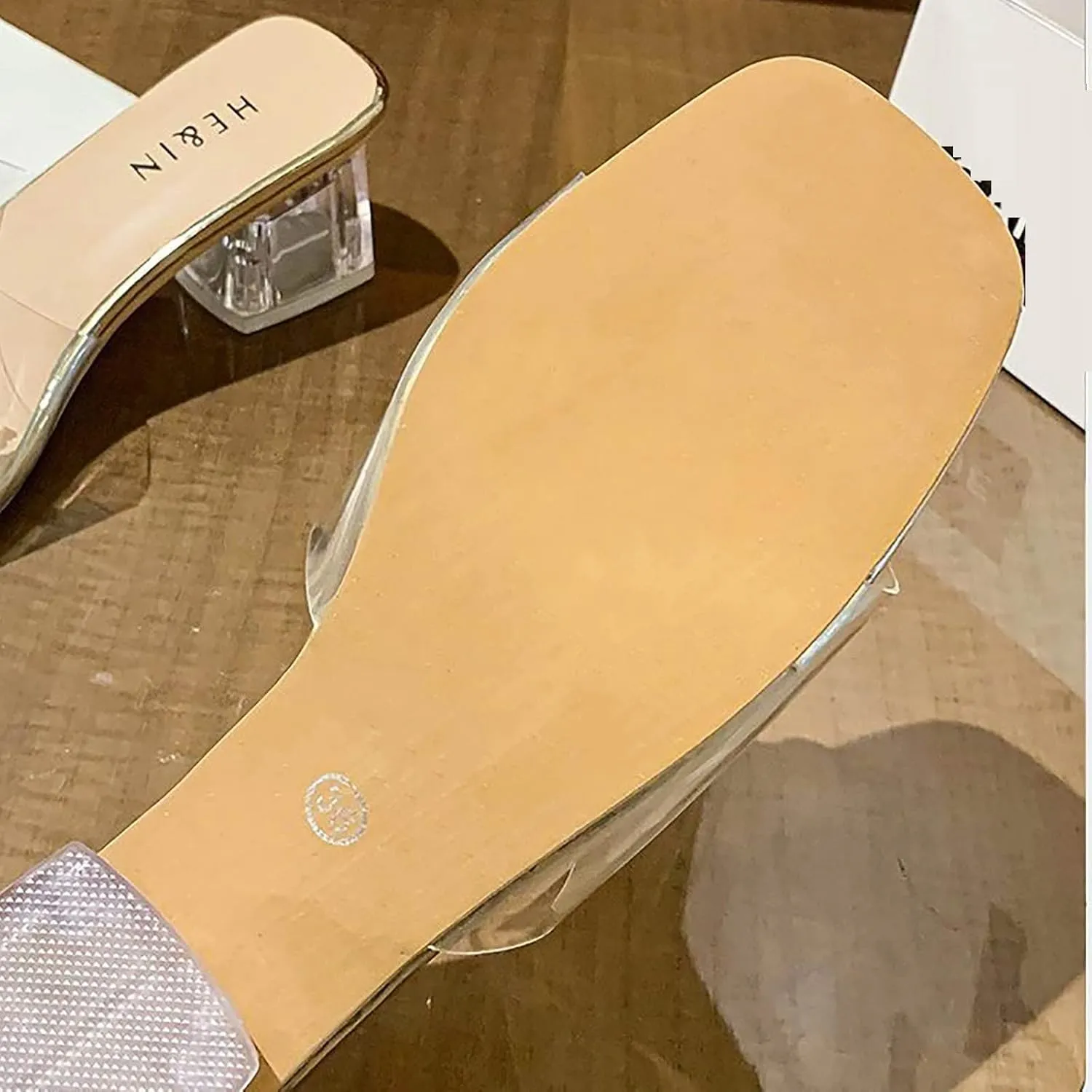 Silver Rhinestone Square Toe Slides High Heel Open Toe Sandals