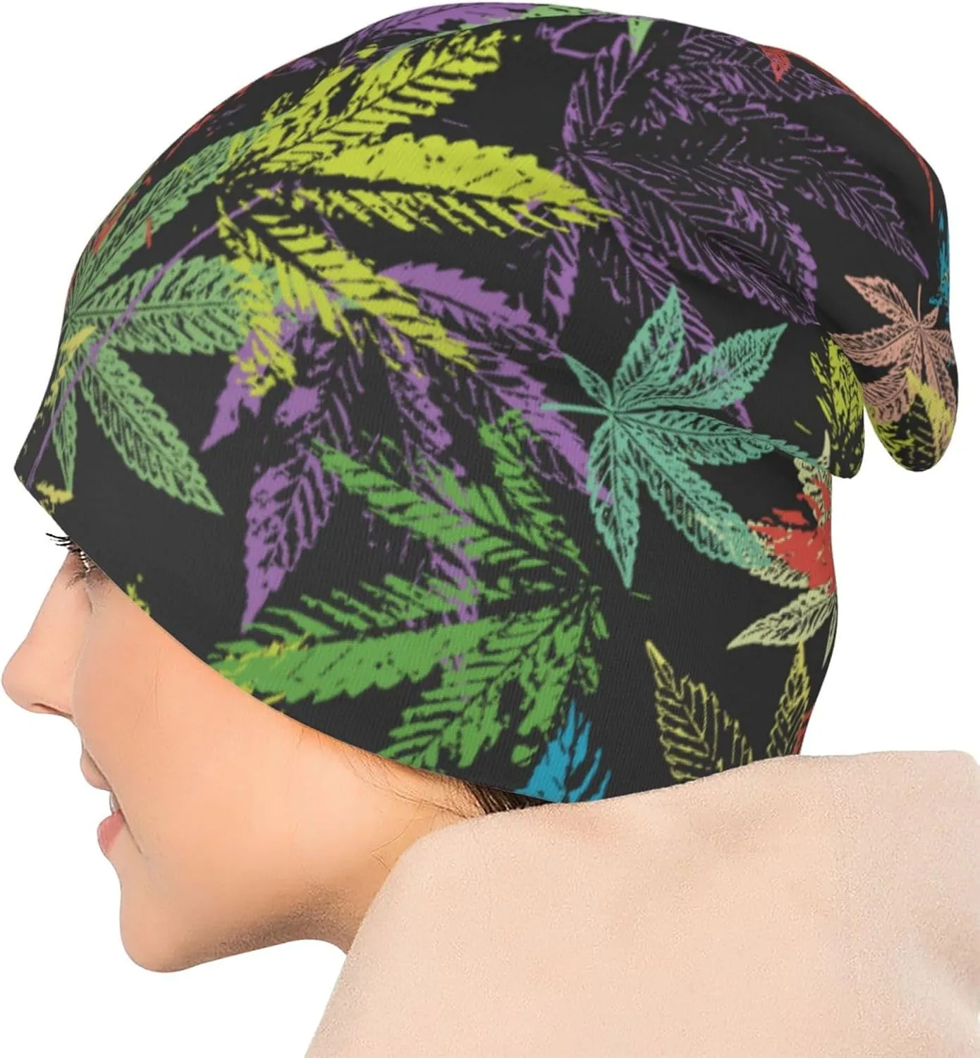Skull Beanie for Women Men, Warm Stretch Knitted Beanies Hat Lightweight Casual Slouchy Cap Cancer Headwear