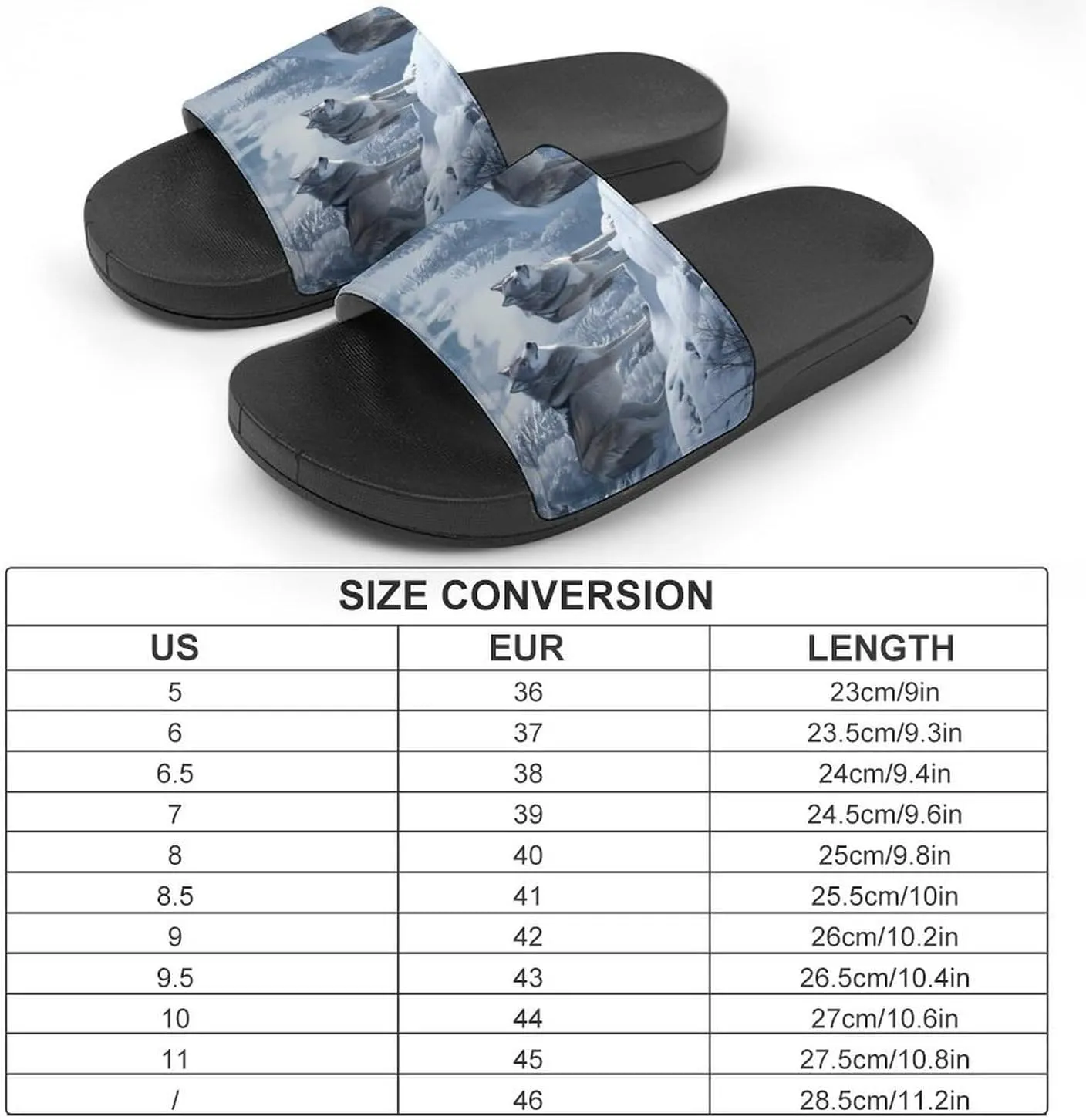 Snow Mountain Wolf Home Slippers Non-Slip Open Toe PVC Shower Slippers Sandals for Men Women