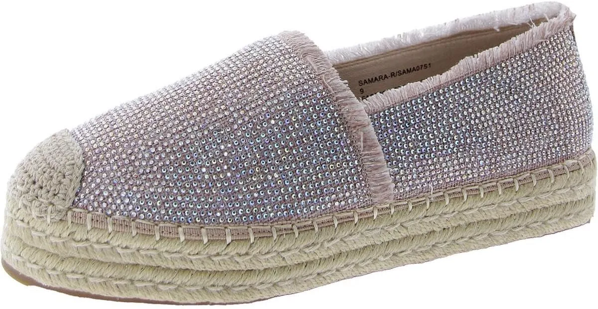 Steve Madden Womens Samara Rhinestone Slip On Espadrilles