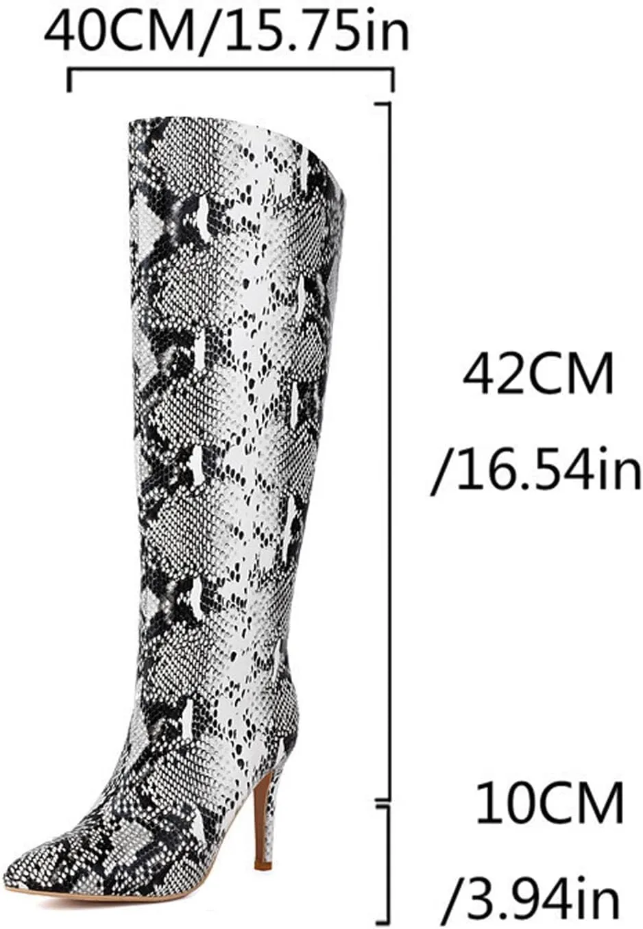 Straight Knee High Boots, Women Long Boots Pointed Toe Stiletto Pull on Snake Print Long Boots for Women PU Leather Large Size Straight Fashion Boots Heel Height 10cm