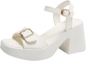 Summer New Women's Shoes Square Toe Belt Buckle Metal Open Toe Buckle Large Size Medium Studded Jelly Sandals for Women
