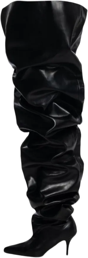 Thigh High Boots for Women Wide Calf Stiletto High Heel Over the Knee Pointed Toe Slouchy Stylish Pull On Long Boots