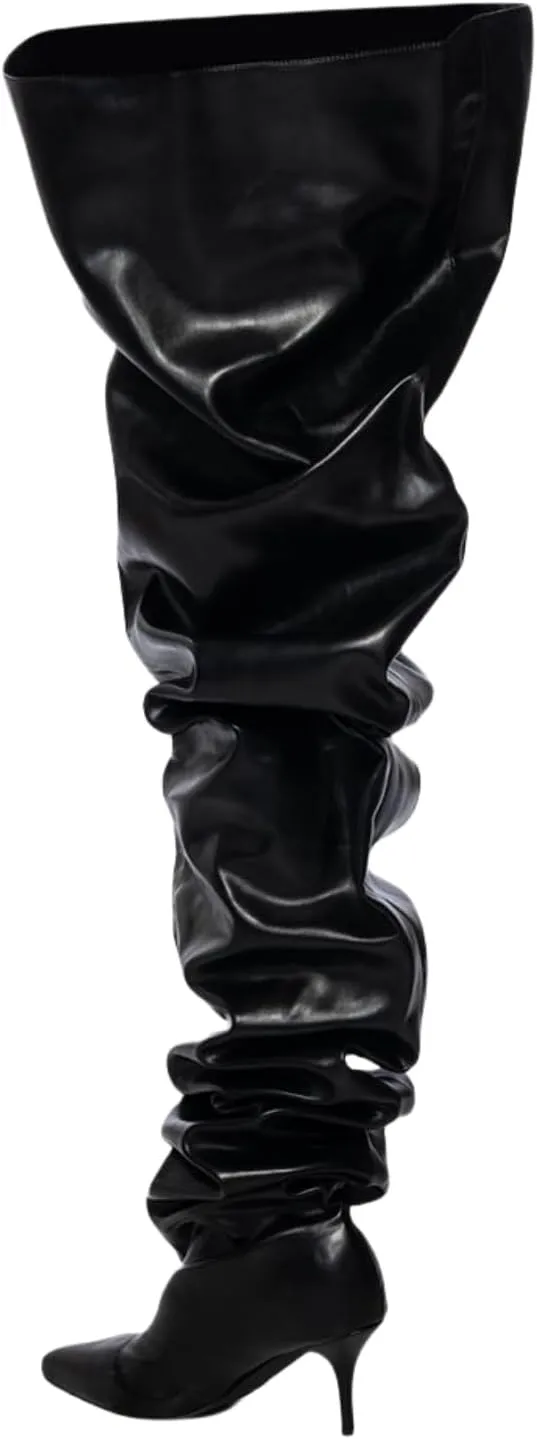 Thigh High Boots for Women Wide Calf Stiletto High Heel Over the Knee Pointed Toe Slouchy Stylish Pull On Long Boots