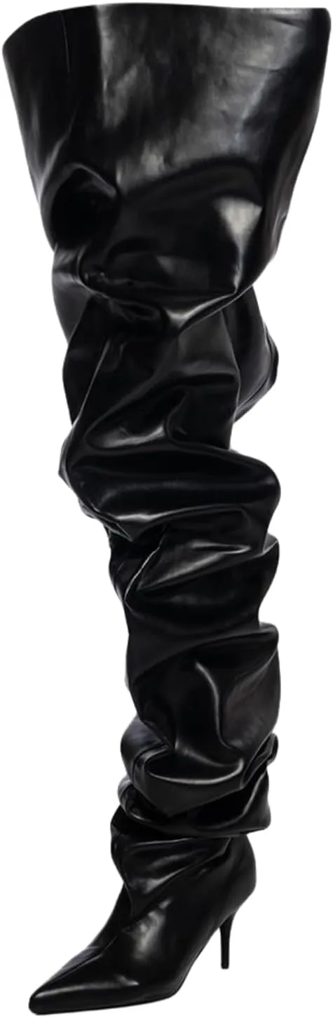 Thigh High Boots for Women Wide Calf Stiletto High Heel Over the Knee Pointed Toe Slouchy Stylish Pull On Long Boots