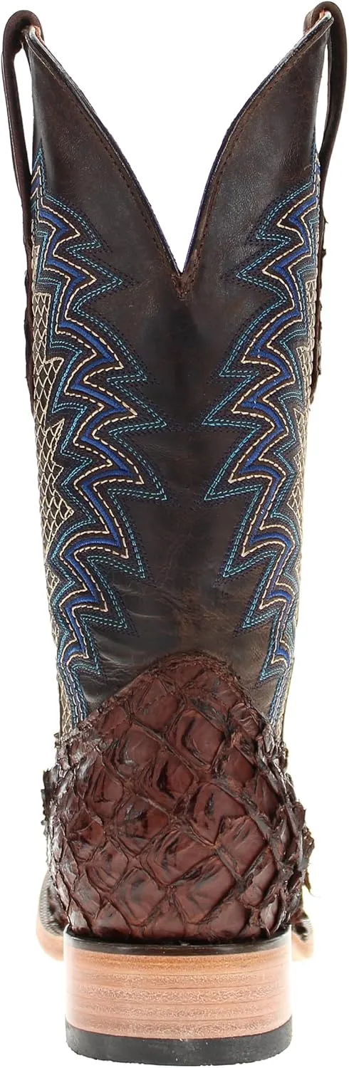 Vaccari Men's Dylan Genuine Arapama Fish Leather Broad Square Toe Cowboy Boots