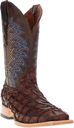 Vaccari Men's Dylan Genuine Arapama Fish Leather Broad Square Toe Cowboy Boots